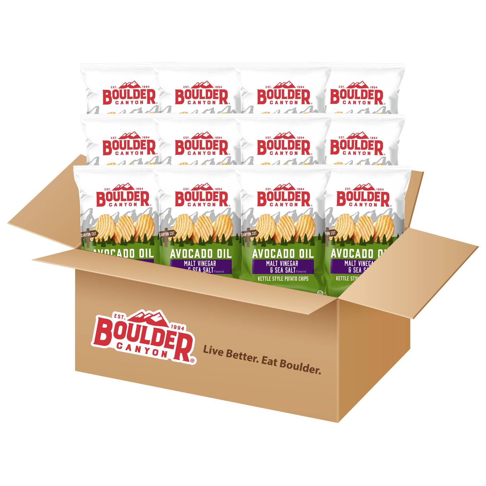 Boulder Canyon Kettle Cooked Potato Chips Wavy Cut 5.25 oz. Bag Count -Crunchy Chips Cooked in 100 Great for Lunches or Snacking on the Go, Malt