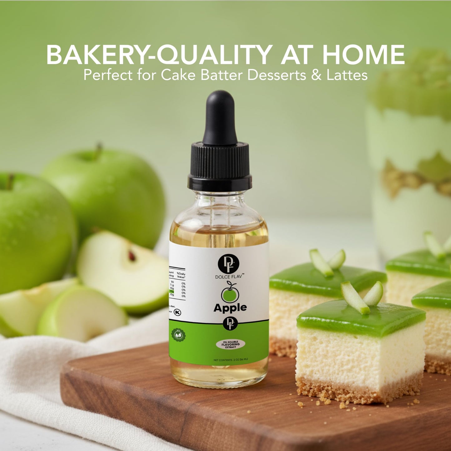 Dolce Flav Apple Extract - 1 Gallon Oil-Soluble Kosher, Sugar-Free, Concentrated Crisp Apple Flavoring for Baking, Chocolates & Desserts