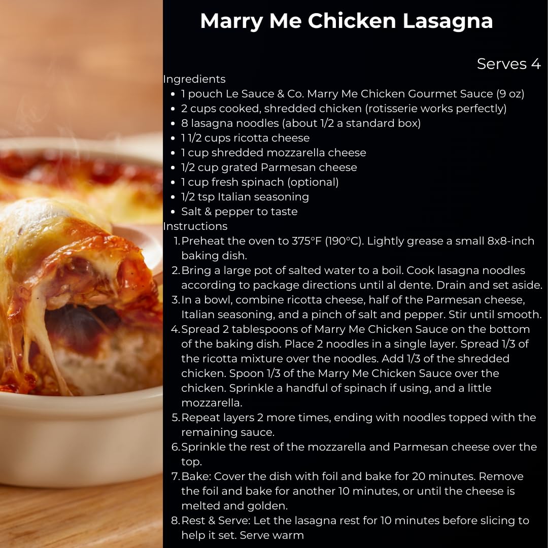 Le Sauce & Co. Marry Me Chicken Gourmet Gravy for Chicken Breast & Thighs, Creamy Parmesan Cheese Sauce for Foodies & Moms - Real Food Ingredients