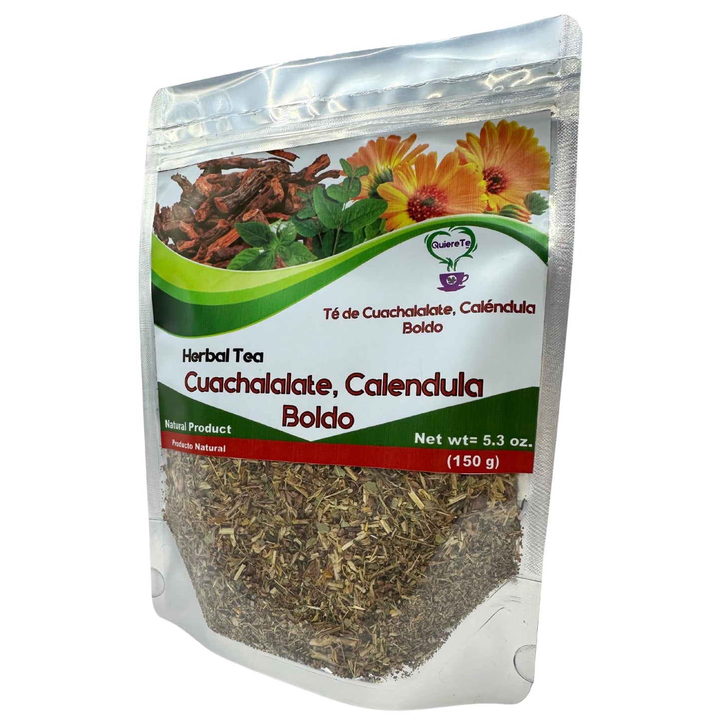 Cuachalalate, Calendula, Marigold Tea, Boldo, Basil,Herbal Mix,Quiere Te, 5.3 oz (150 grams), 1 Pack,Resealable Bag, Loose Leaf Tea,Product From