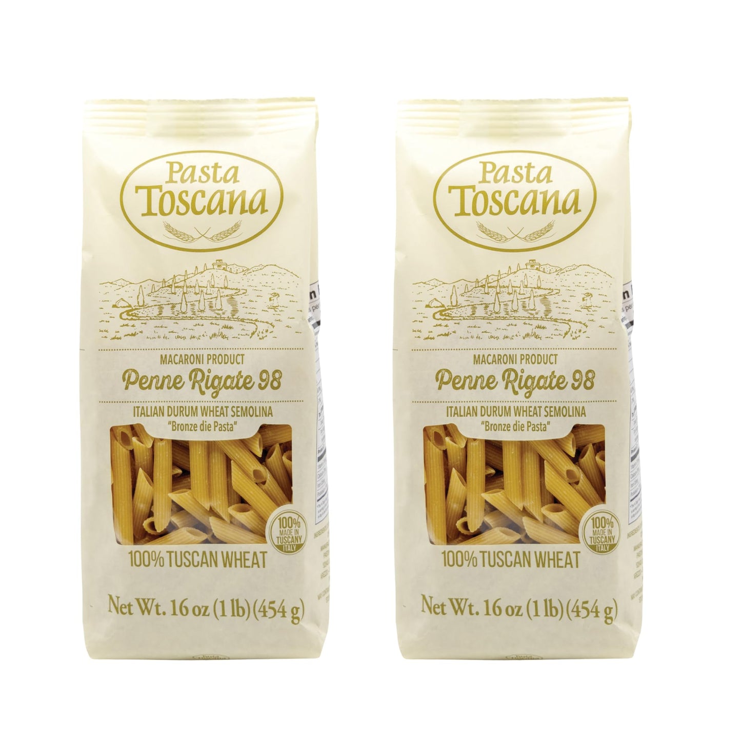 Pasta Toscana | Bronze Die Pasta | Italian Durum Wheat Semolina | Bronze die Pasta, 16 oz (Pack of 2, Penne Rigate)