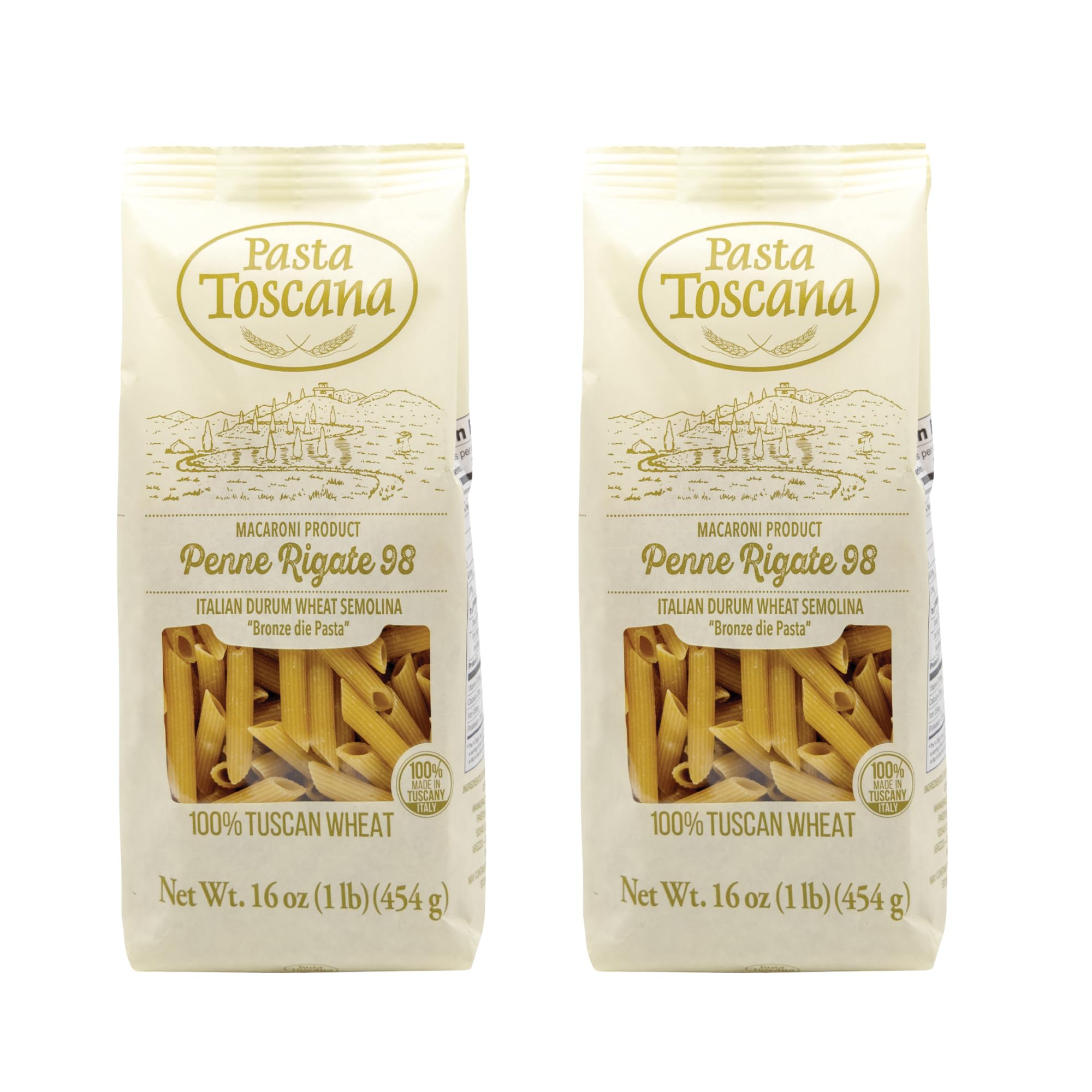 Pasta Toscana | Bronze Die Pasta | Italian Durum Wheat Semolina | Bronze die Pasta, 16 oz (Pack of 2, Penne Rigate)