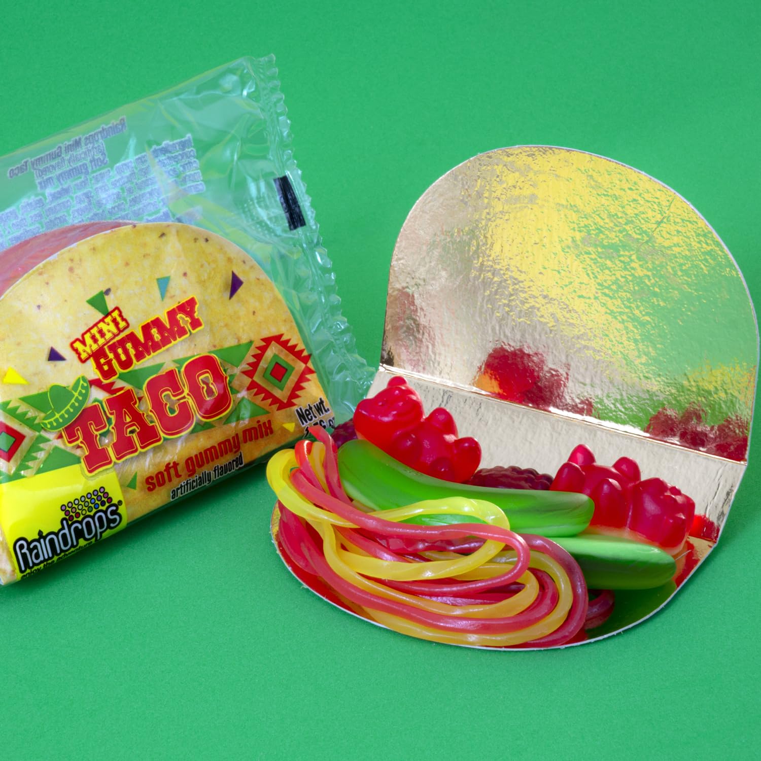 Raindrops Mini Gummy Taco Candy - 1.8 Oz (Pack of 1) - Unique Taco-Shaped Gummy Candy - Fun Gummy Candy Snacks - Perfect for Parties, Gifts