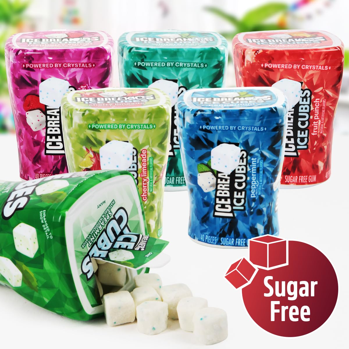 IceCubes Variety Pack - Sugar Free Refreshingly Cool IceCubes Gum of Peppermint, Bubble Breeze, Spearmint, Cherry Limeade, Mint Crystal, and Fruit