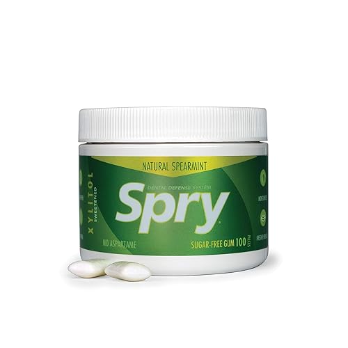 Spry Fresh Natural Xylitol Chewing Gum Dental Defense System - Aspartame-Free, Sugar-Free, Non-GMO, Gluten-Free (Spearmint, 100 Count - Pack of 1)