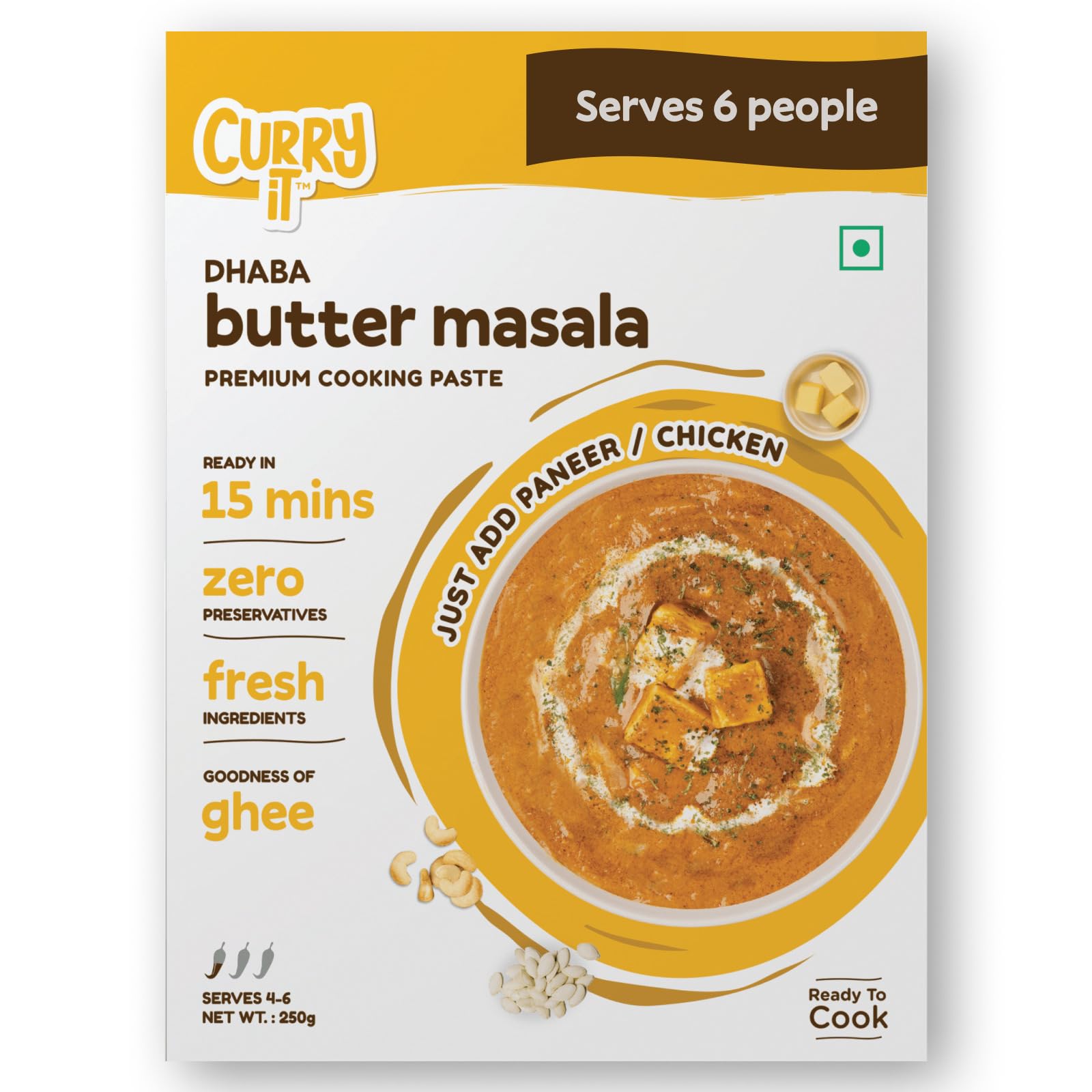 CURRYiT Vegetarian Combo | Chole Masala, Dal Makhni, Butter Paneer, Punjabi Kadhai Masala & Rajma | Ready in 15 Mins | Made with Ghee | Ready To Cook