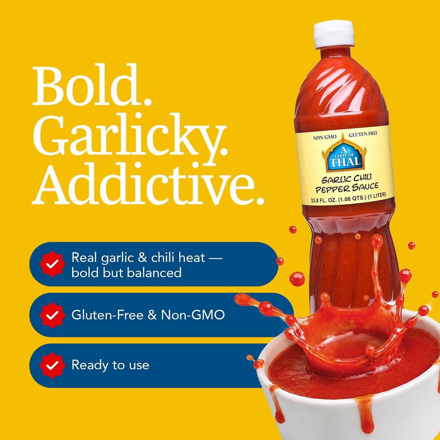 A Taste of Thai Sriracha Garlic Chili Pepper Sauce -Siracha Sauces with Bold Hot Flavor for Stir-Fry, Marinades & Dipping - Authentic Thai Chili Sauce