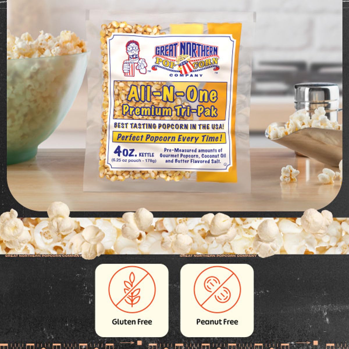 4oz Popcorn Machine Popcorn Packets - Pre-Measured, Movie Theater Style, All in One Gourmet Pop Corn Kernels for Popping with Butter Flavored Salt