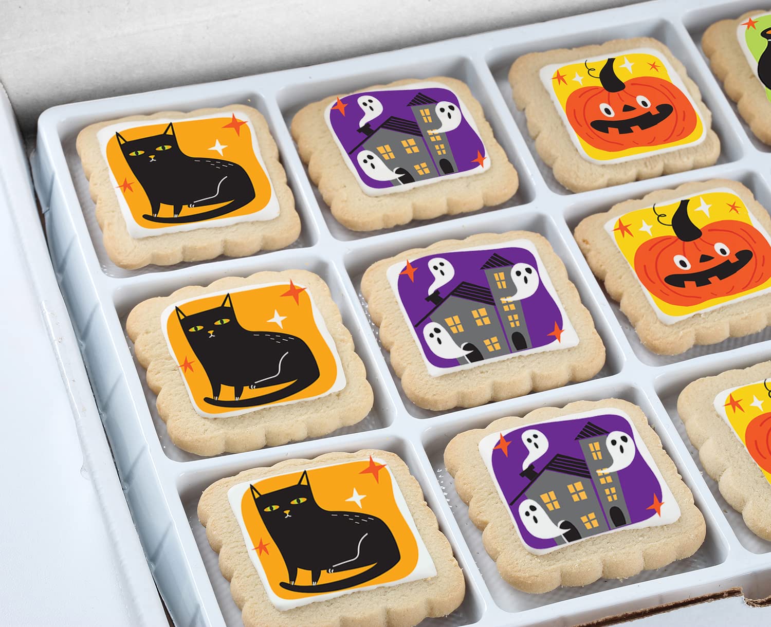 Halloween Cookies 12 Pack Gift Basket | INDIVIDUALLY WRAPPED Decorated Sugar Cookies Treats | Pumpkin Ghosts Scary | Peanut & Nut Free