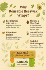 KARMAÉ Reusable Beeswax Food Wraps - 3 Pack & Roll (16.9"-39") | Sustainable Eco-Friendly Wraps for Food Storage | Natural Beeswax Wraps with Seed
