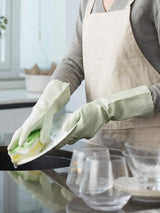 LANON wahoo Skin-Friendly Cleaning Gloves, Dishwashing Kitchen Gloves with Cotton Flocked Liner, Reusable, Non-Slip, Canary Green, Large