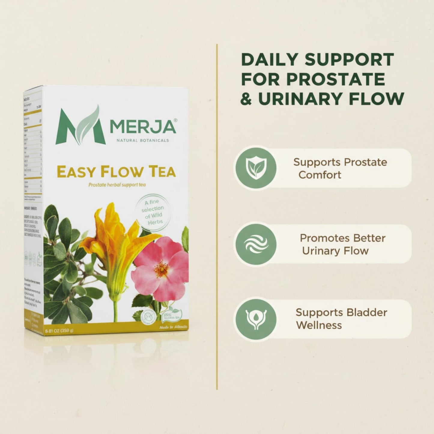 Merja Herbs Easy Flow Tea - Tea for Prostate Support - Mediterranean Loose Tea - Caffeine Free - 100% Natural & Premium Quality 250gr 8.82 oz