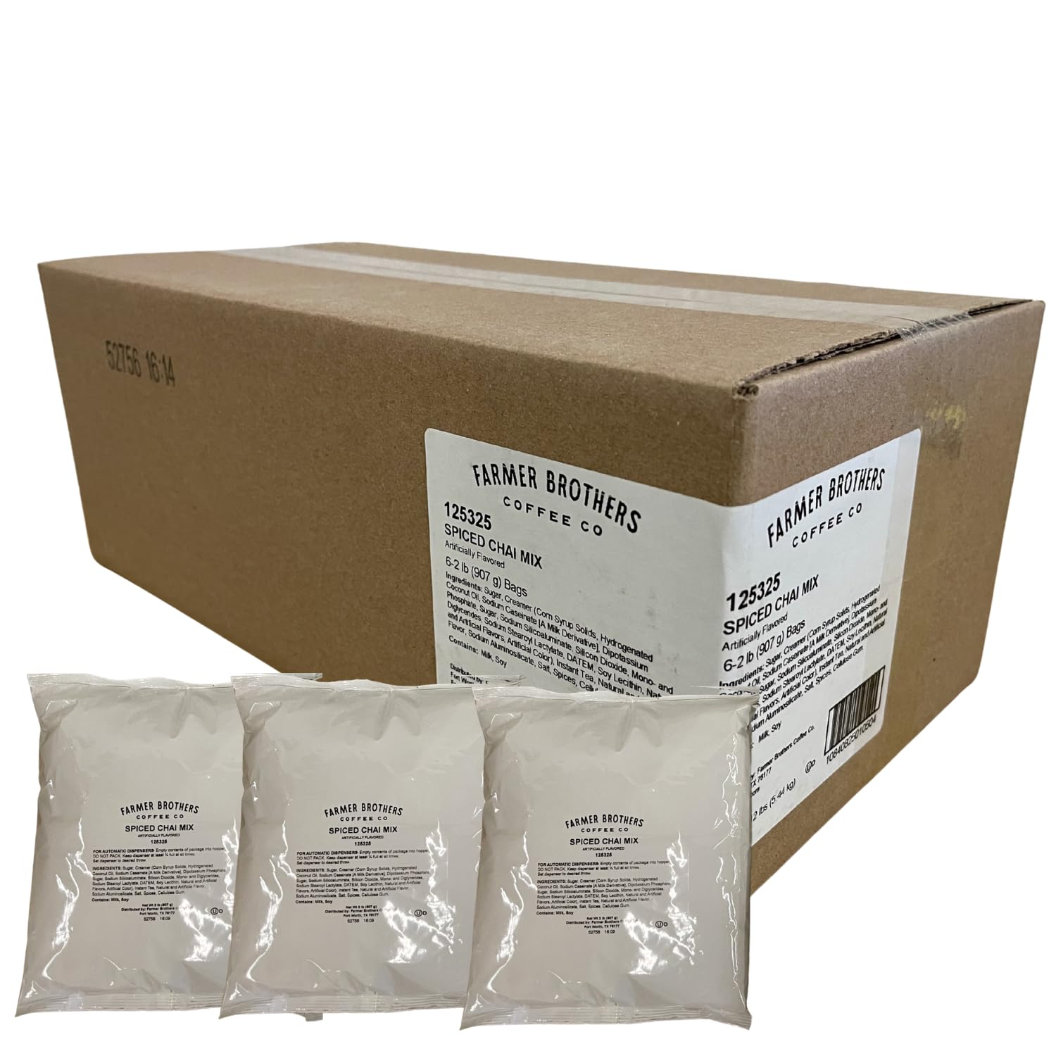 Farmer Brothers Spice Chai Tea Latte Powder Mix - 6 Bags (2LB Each) Creamy Instant Chai, Sweet Spiced Tea Latte, Hot or Iced Drink Mix, Café-Quality