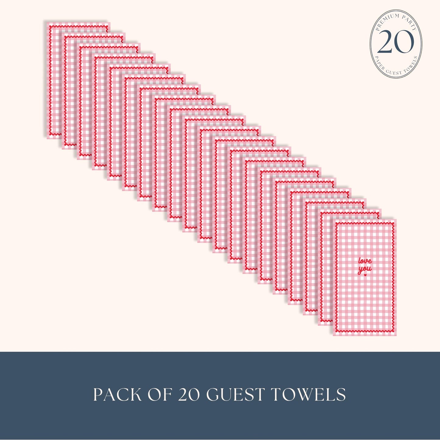 Bonjour Fête Gingham Valentine’s Day Guest Towels | Pink “Love You” Napkins for Galentine’s Parties, Girls Night & Bridal Showers | Paper Party
