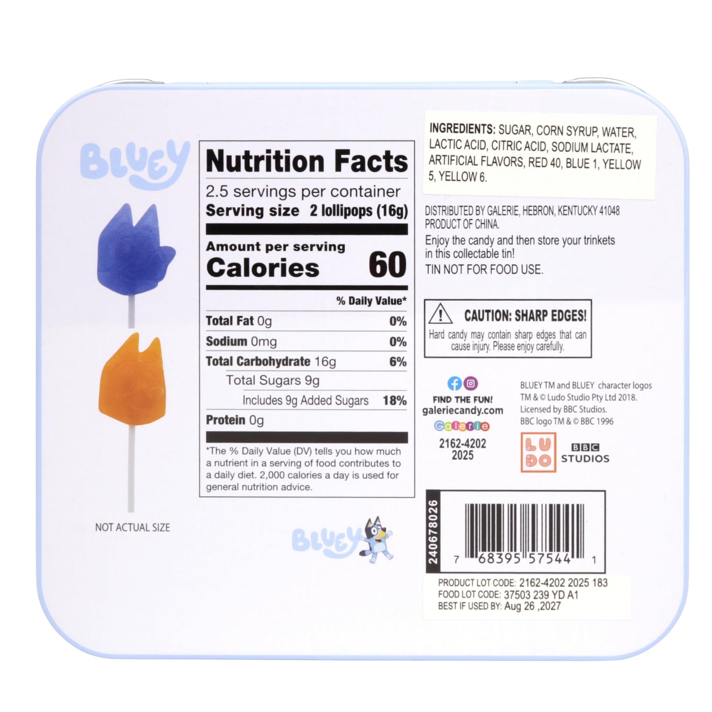 Bluey Lollipops Tin, Individually Wrapped Strawberry Suckers, Easter Basket Stuffer Candy Gift Set 1.41 Ounces