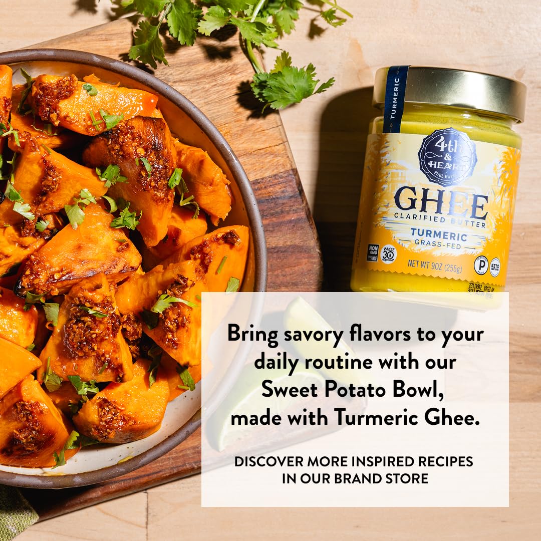 4th & Heart Turmeric Grass-Fed Ghee, Clarified Butter, 100% Butter Fat, Pasture-Raised, Lactose & Casein Free, High Smoke Point Cooking Oil, Keto
