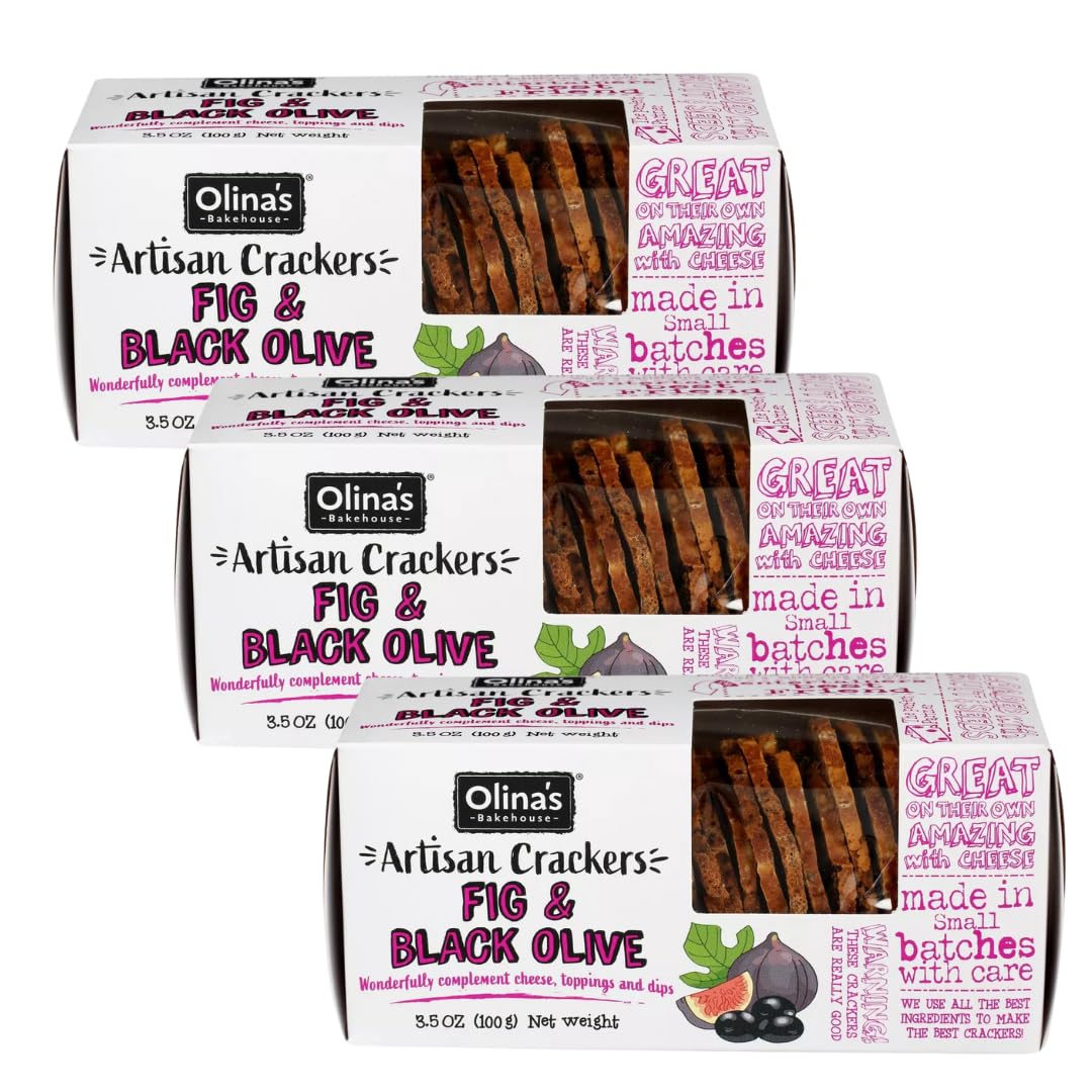 Olina's Bakehouse Crackers, Assorted (3-Pack, Fig & Black Olive - Artisan Cracker)
