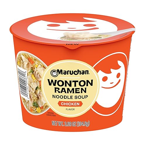 Maruchan Wonton Ramen Bowl, Chicken Flavor - Japanese-Style Instant Noodle Soup, Microwaveable Easy Meal - 3.69 Oz. (6 Pack)