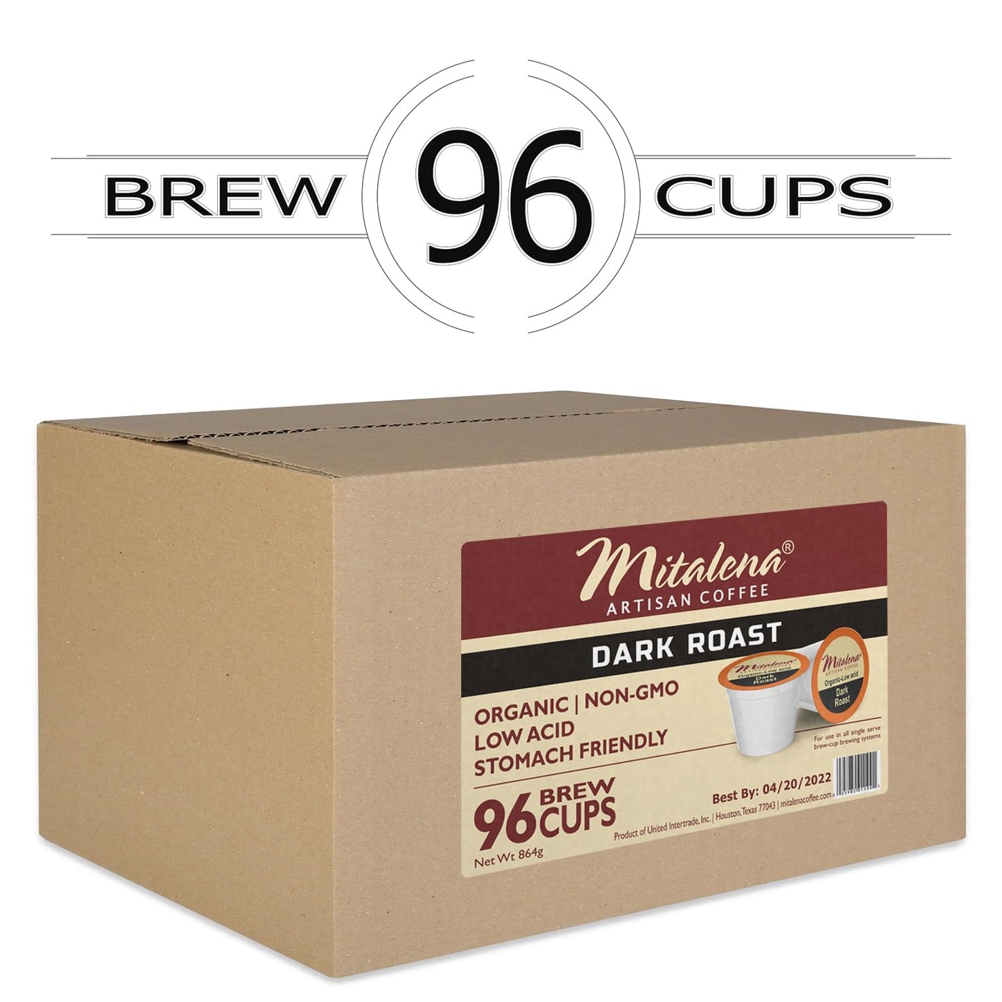 Mitalena Dark Roast Low Acid Coffee Pods, Organic French Roast, Small Batch Artisan Coffee, Compatible with K Cup Maker, 96 Cups for Great Value