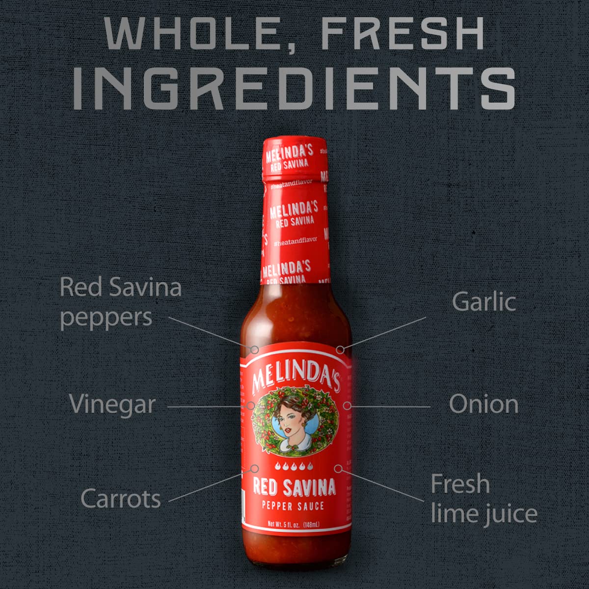 Melinda’s Red Savina Pepper Hot Sauce - Craft Extra Spicy Habanero Hot Sauce - Made with Fresh Ingredients, Red Savina Peppers, Vinegar, Carrot, Onion