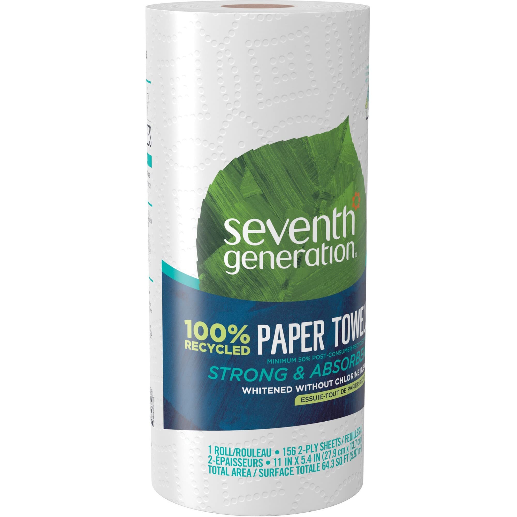 Seventh Generation 100% Recycled Paper Kitchen Towel Rolls, 2-Ply, 11 x 5.4, 156 Sheets/Roll, 24 Rolls/Carton