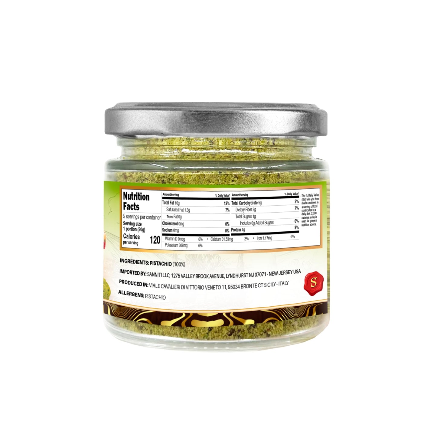 Sanniti Pistachio Flour, 3.5 oz - Fine Pistachio Blend for Baking & Cooking - 100% Pure Pistachios - Product of Italy