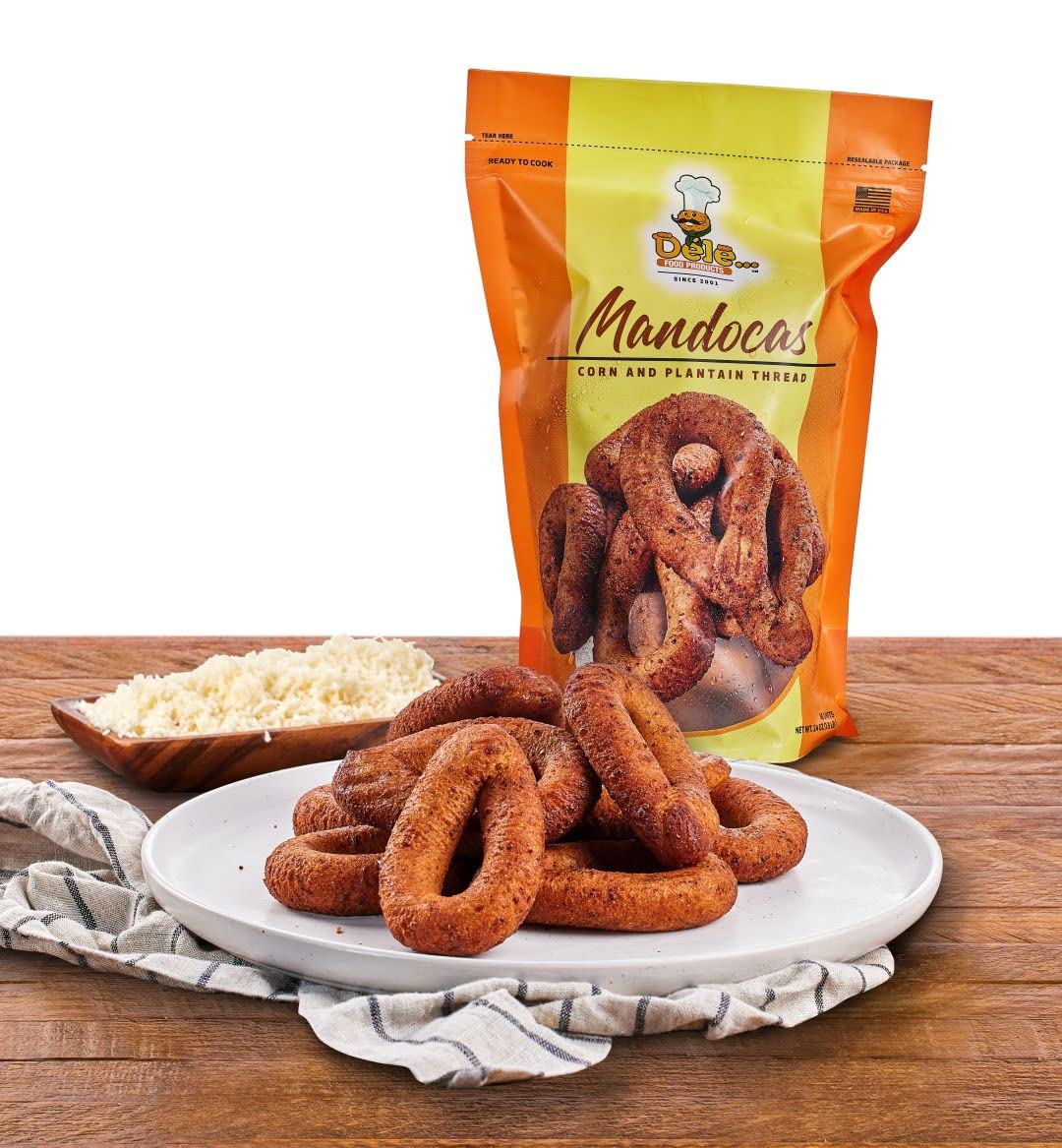 DELE FOOD Mandocas, Four Bags 96 oz - Frozen Plantain and Cornmeal Rings Made with a Traditional Venezuelan Recipe - Pre Cooked and Ready to Heat in