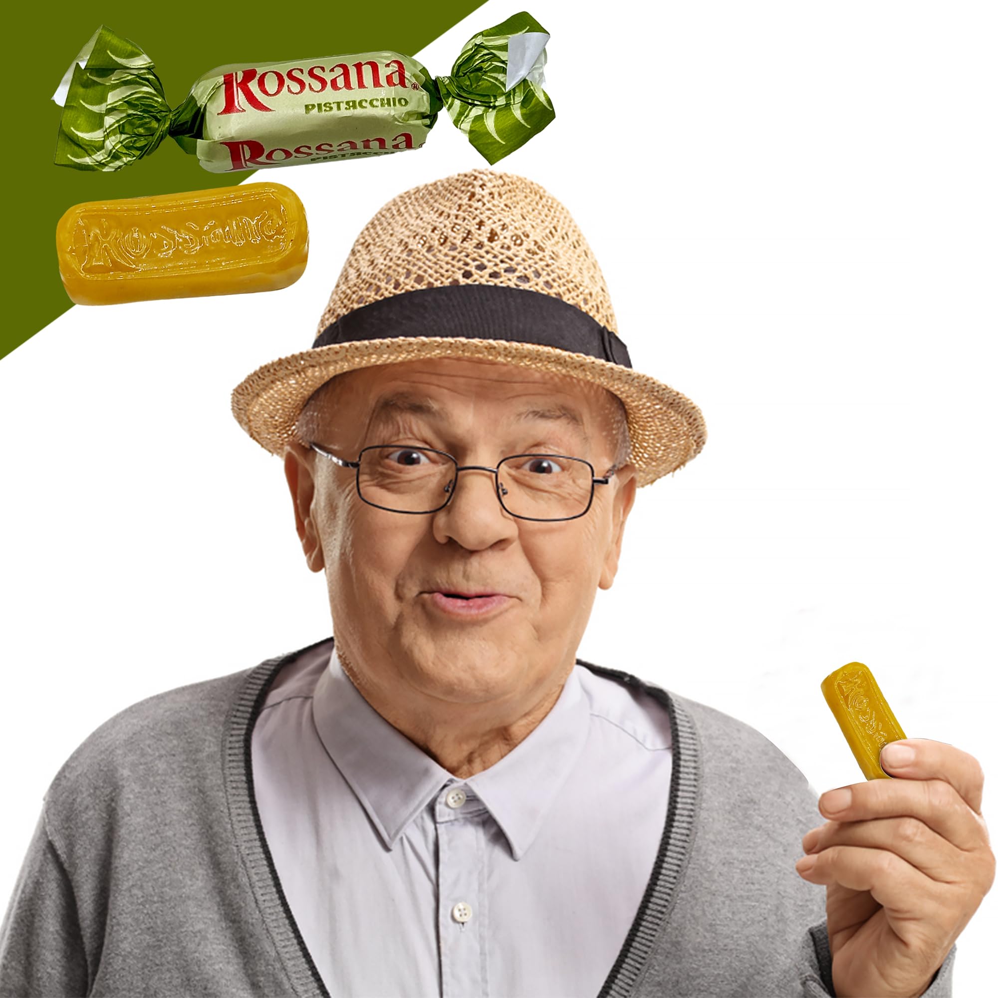 Rossana Pistachio Candy - 1 Pound Bag - Italian Hard Candy Individually Wrapped - Classic Pistachio Treat - Puntini Style Sweets - Authentic Italian