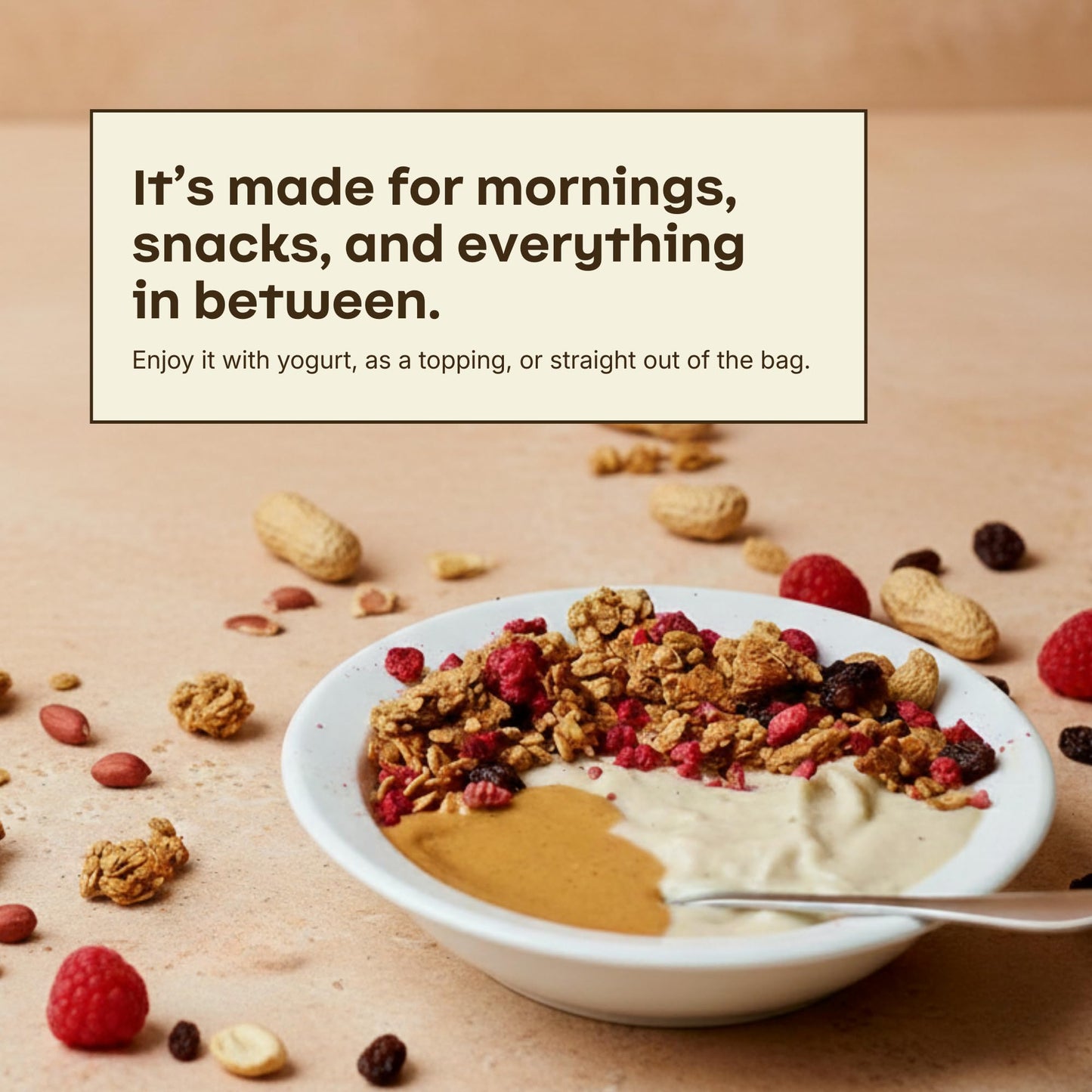 Rooted Living Peanut Butter Crunch Granola, 8 Oz, Organic Rolled Oats and Sweetened with Maple Syrup, Healthy Vegan Snack, Topping, or Breakfast