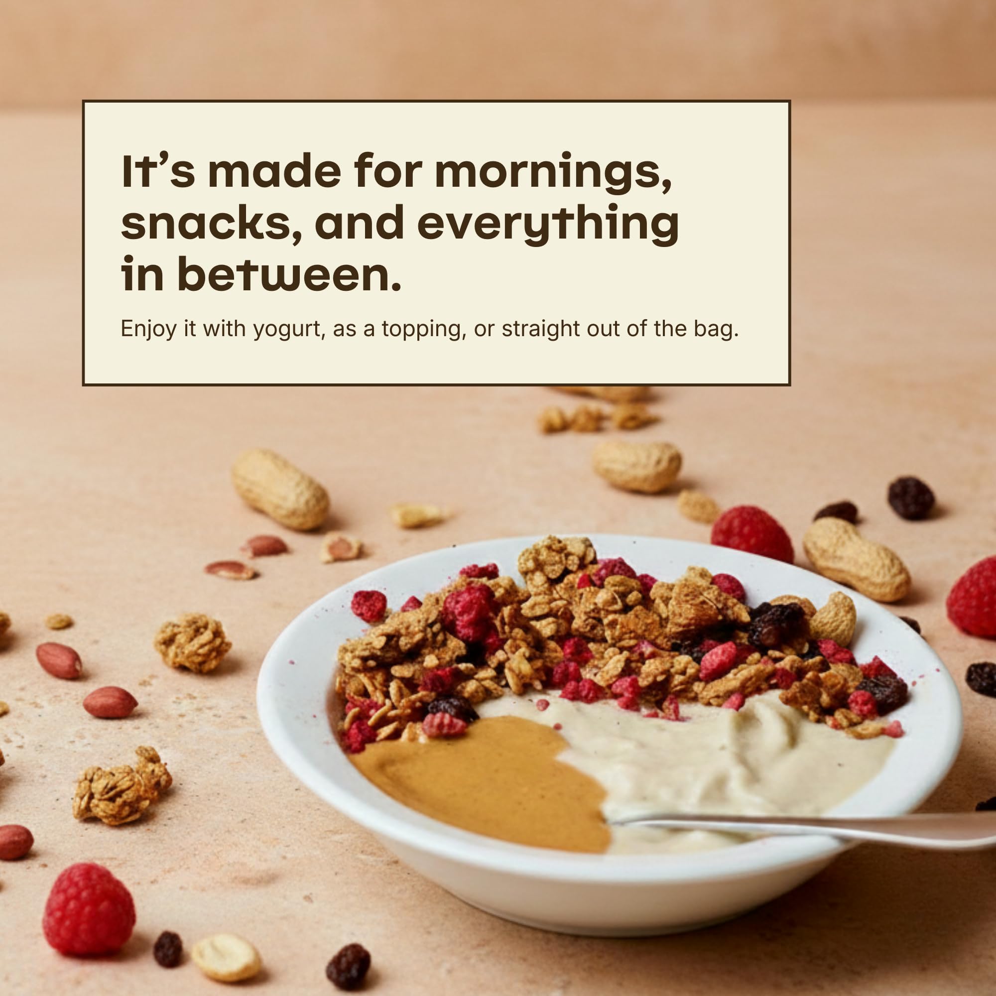 Rooted Living Peanut Butter Crunch Granola, 8 Oz, Organic Rolled Oats and Sweetened with Maple Syrup, Healthy Vegan Snack, Topping, or Breakfast