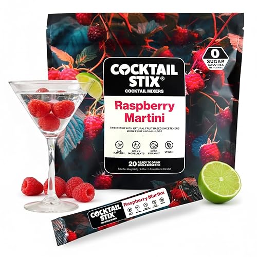 Cocktail Stix Zero Sugar Raspberry Martini Mixer - Cocktail & Mocktail Drink Mixer - Skinny Mixes - Water Flavoring Packets - Vegan - No Calories, No