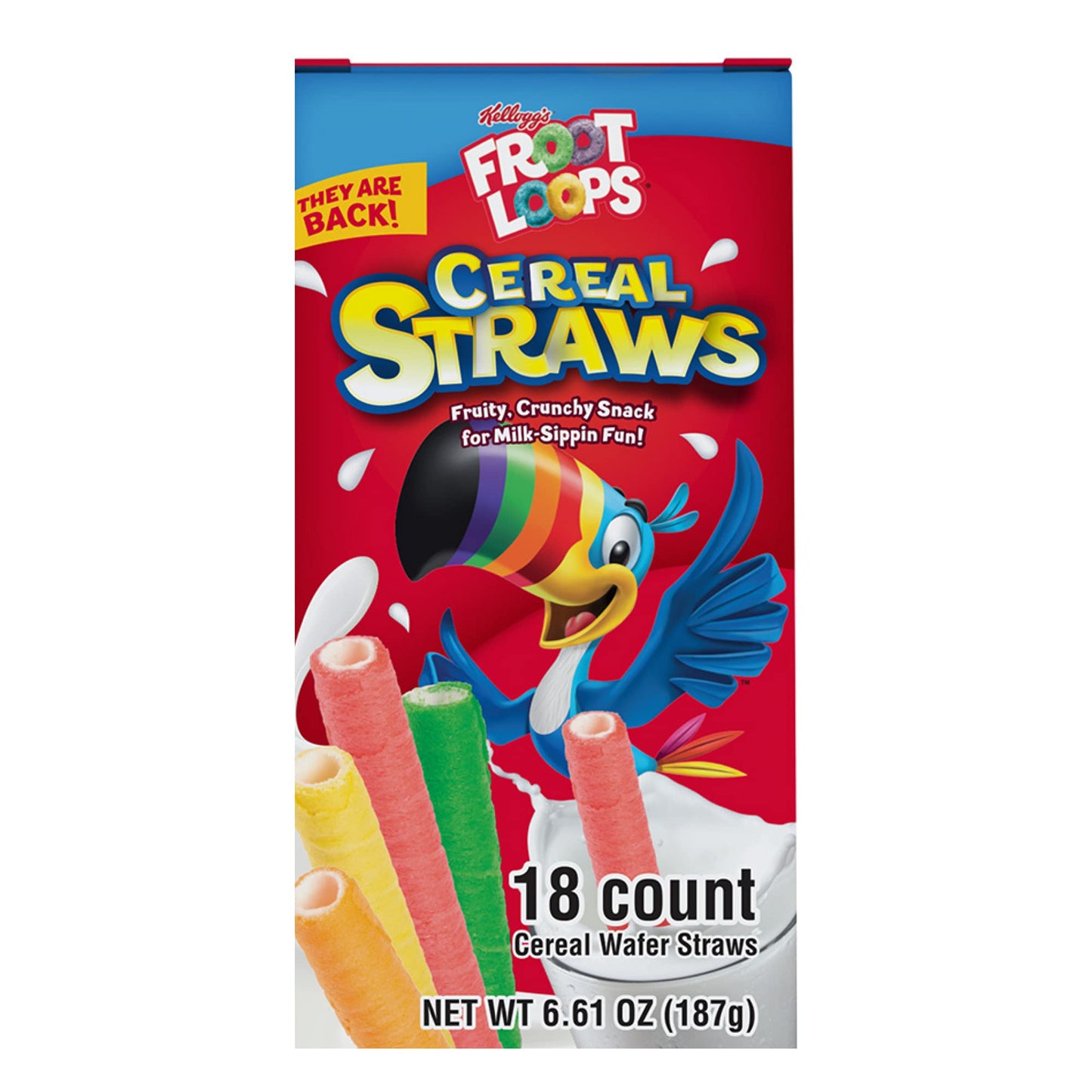2025 Kellogg's Cereal Straws Froot Loops Edible Breakfast Straw Alternatives for Milk, 90's Childhood Nostalgic Treat for Drinking and Eating, Cereals