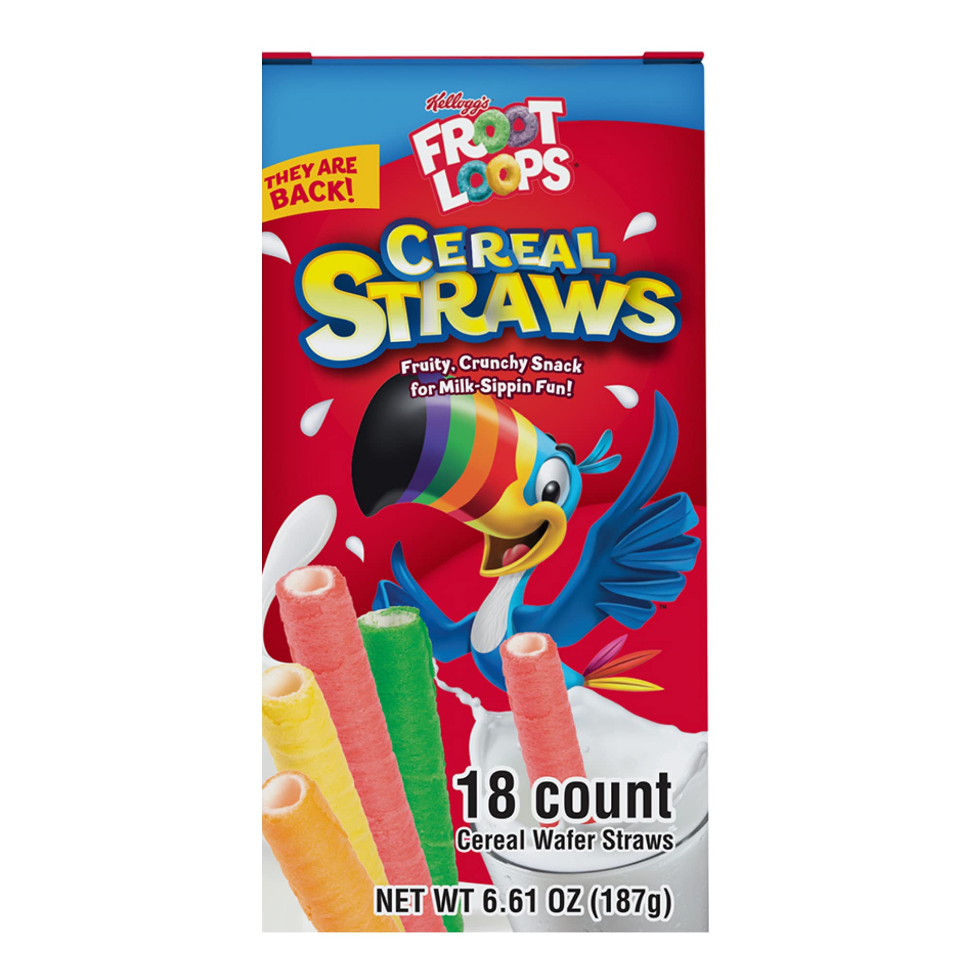 2025 Kellogg's Cereal Straws Froot Loops Edible Breakfast Straw Alternatives for Milk, 90's Childhood Nostalgic Treat for Drinking and Eating, Cereals