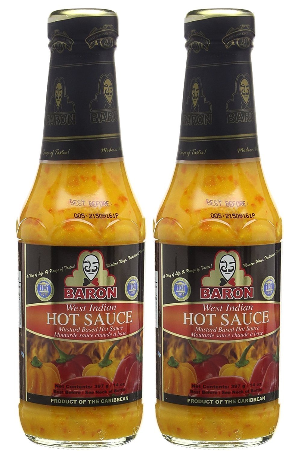 Baron West Indian Hot Pepper Sauce 14oz (Pack of 2)