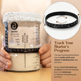 ABIOTO Sourdough Starter Jar Kit, Includes 34 oz Sourdough Starter Jar with Metallic Lid, Silicone Spatula, Feeding Tracker, Extra Thermometer Strips