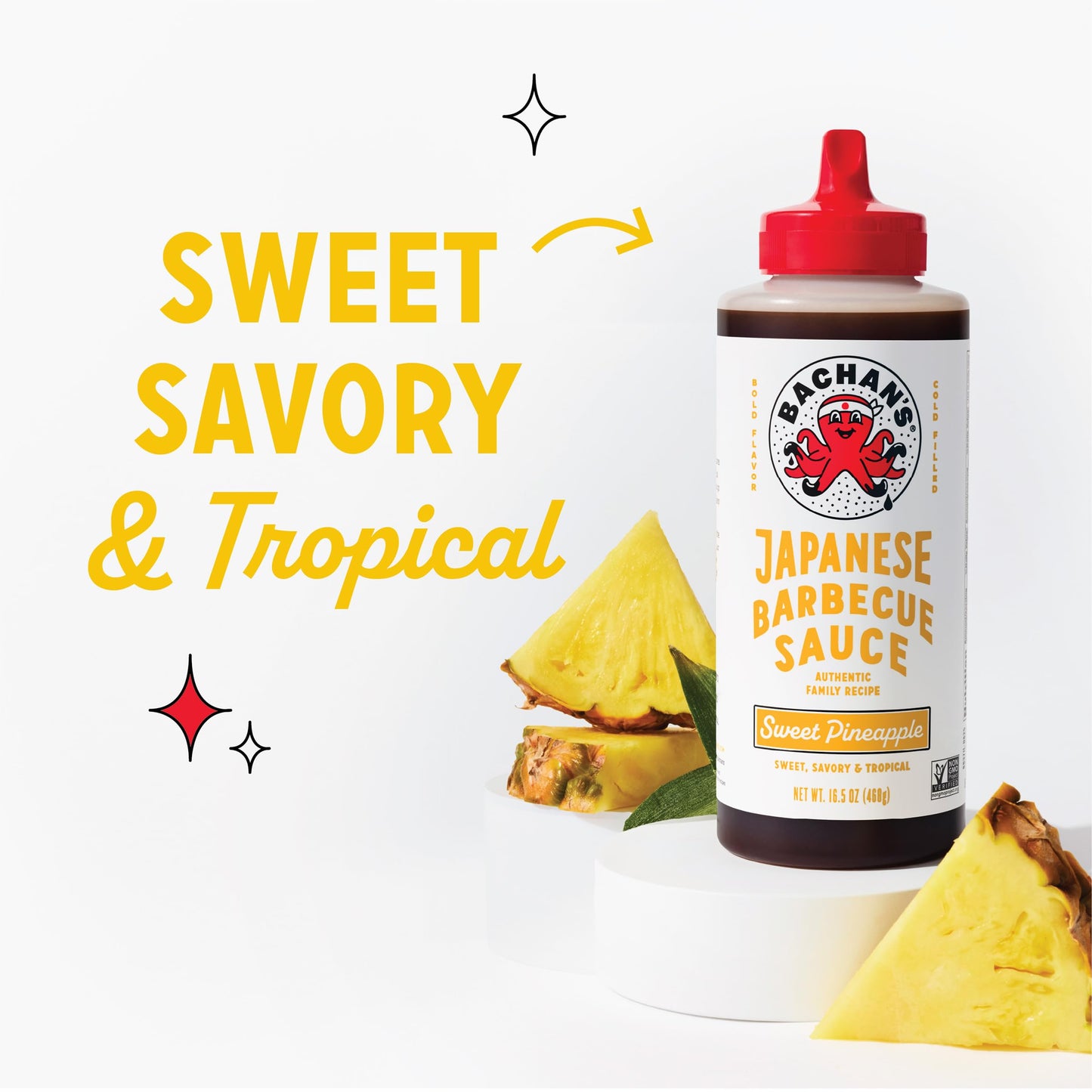 Bachan's Japanese Barbecue Sauce - Sweet Pineapple, 16.5 Oz Bottle, Cold-Filled, Non GMO, No Preservatives, BPA free - Sweet BBQ Sauce for Wings