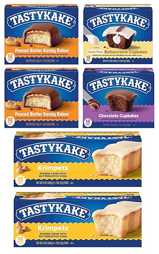 Tastykake Variety Bundle - Peanut Butter Kandykakes, Butterscotch Krimpets, Chocolate Cupkakes, Buttercreme Cupkakes - 6 Boxes