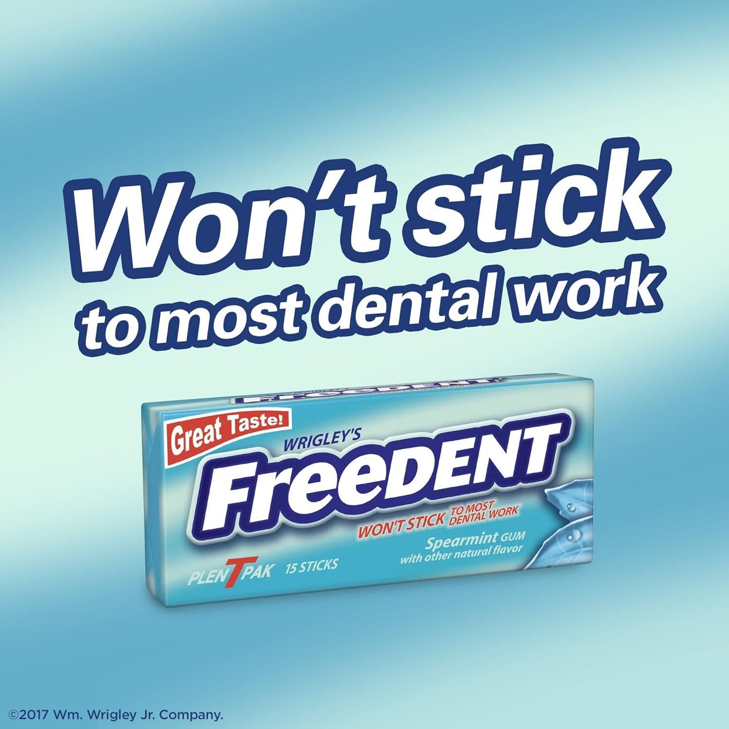 Wrigley's Freedent Spearmint Chewing Gum, 15 Piece, 8 Pack, Non-Stick to Dental Work