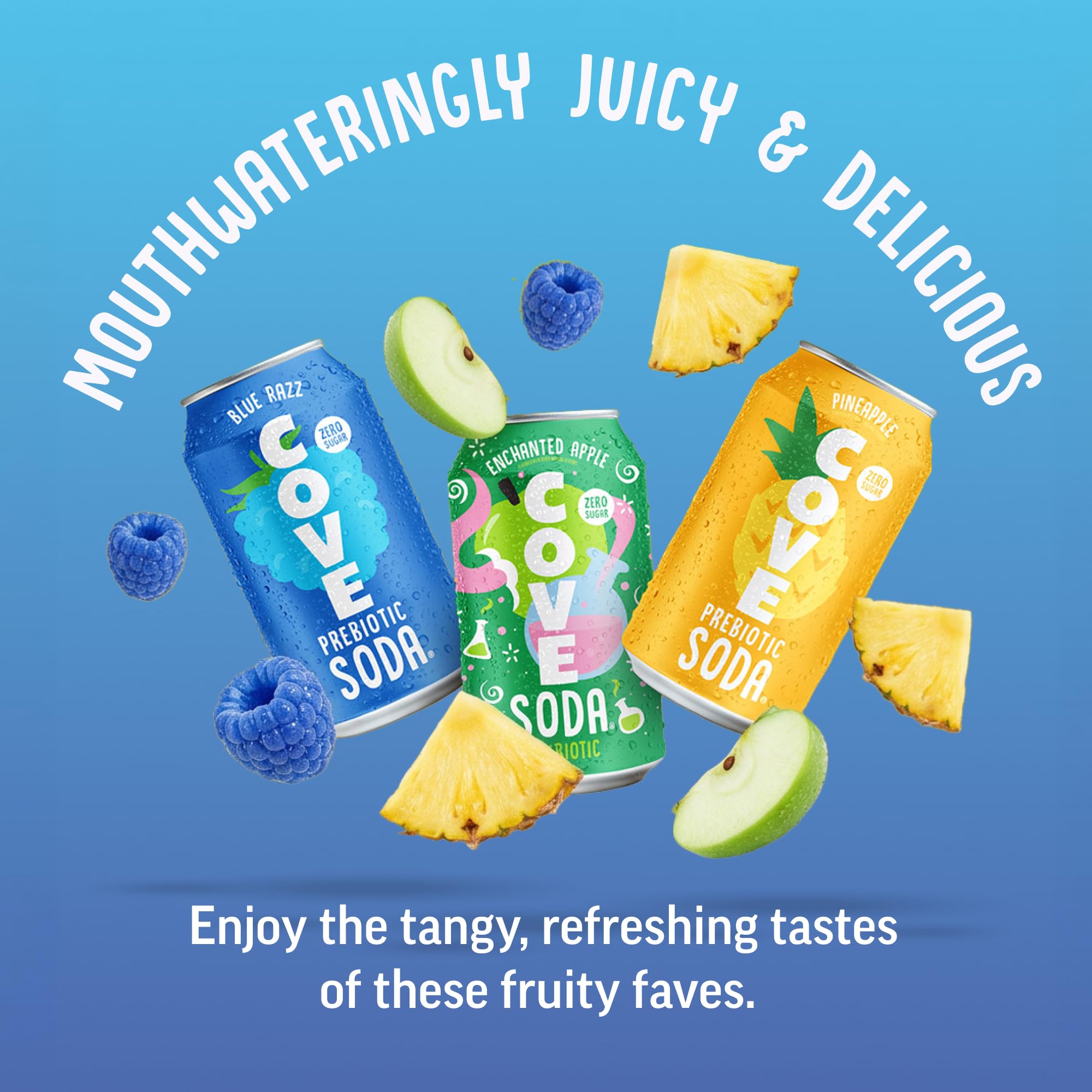 Cove Prebiotic Soda Soft Drinks with Zero Sugar - Refreshing Healthy Soda Alternative with 4g of Fiber for Digestive Support - Natural, Caffeine Free