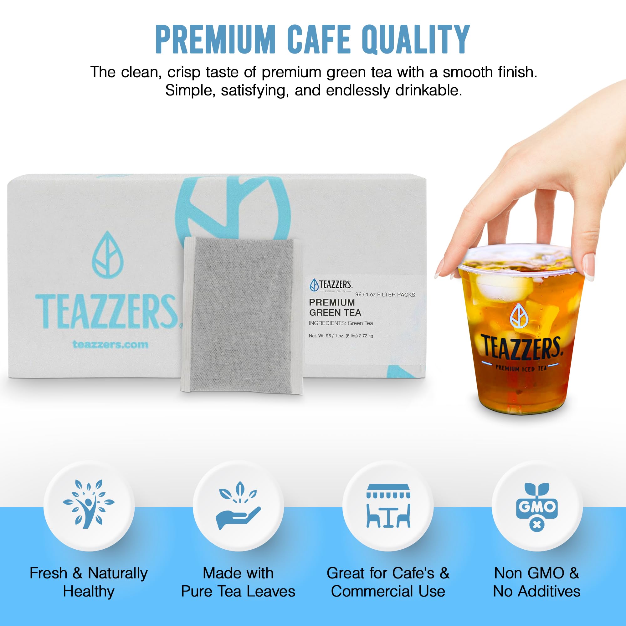 Teazzers Premium All-Natural Green Tea Bags - Great for Foodservice Commercial Ice Tea Brewers | Unsweetened USA-Made Bulk Green Tea for Restaurants