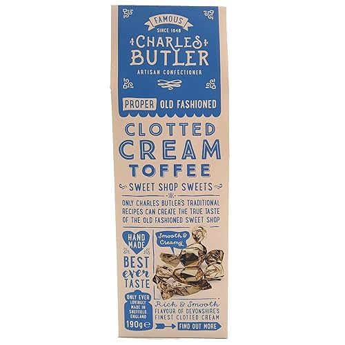Charles Butler Clotted Cream Toffees 190g (6.7oz) | Handmade English Creamy Toffee Candy Individually Wrapped | Old-Fashioned British Sweets Gift Box