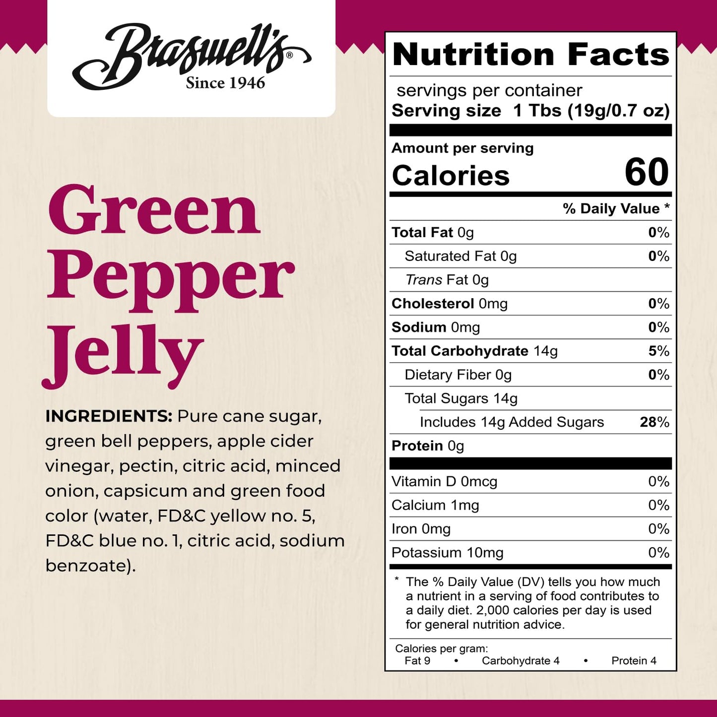 Braswell’s Sweet and Savory Jellies, Jams, and Preserves - Small-Batch, Renowned Specialty, Made in USA, Since 1946 (10.5 Ounce, Green Pepper)