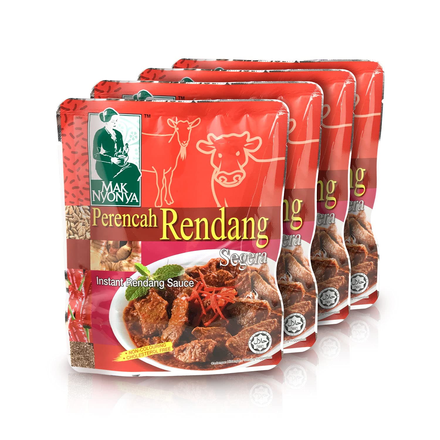 Mak Nyonya Instant Rendang Sauce For Beef/Chicken X4 Dry Curry Paste Authentic Rendang Instant Curry Sauce For Beef Chicken Vege Fish Seafood & Other