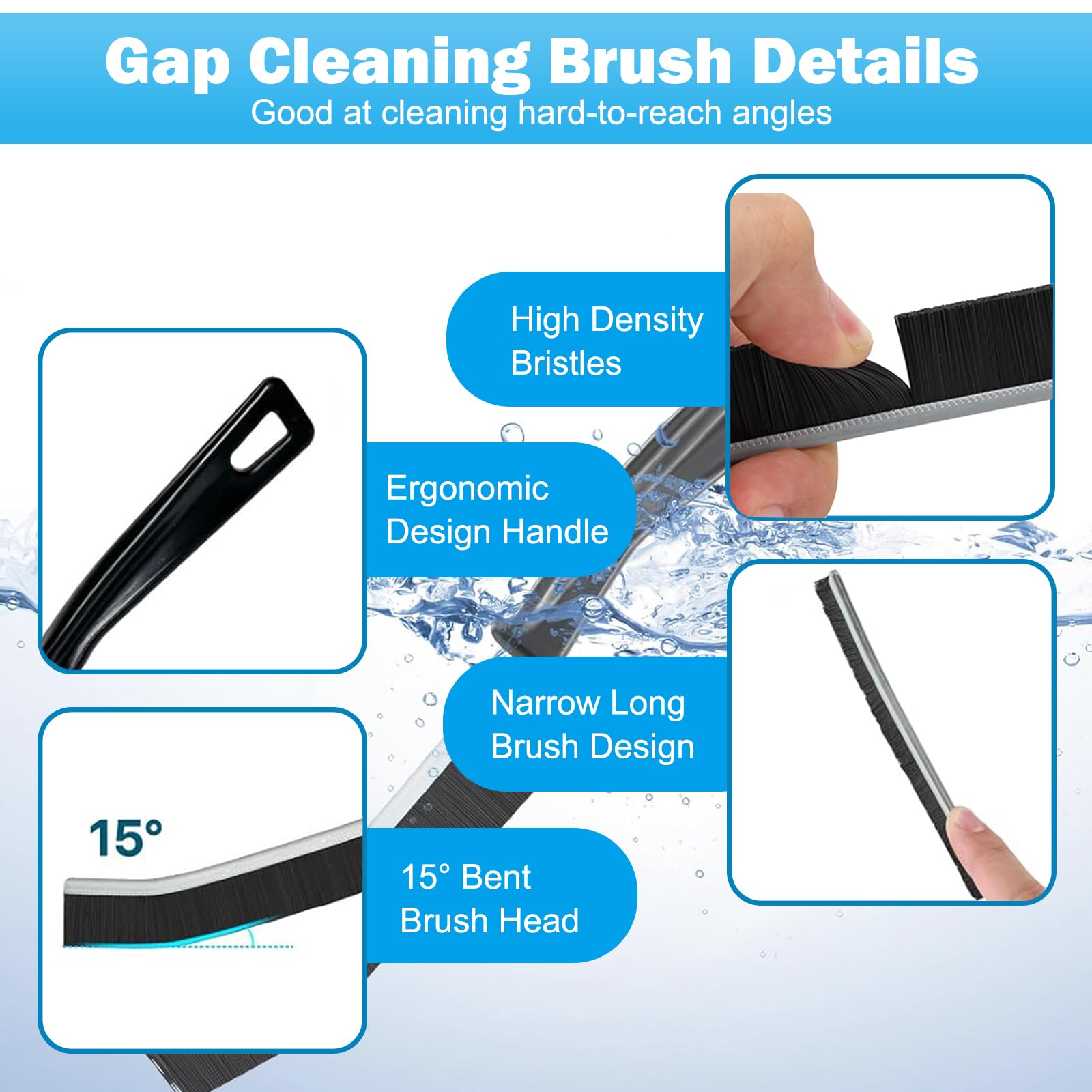 FANTEXY 5 Pieces Crevice Cleaning Brush, Thin Gap Cleaning Brushes Tool with PET Bristles for Kitchen, Bathroom, Household, Windows Groove, Faucet