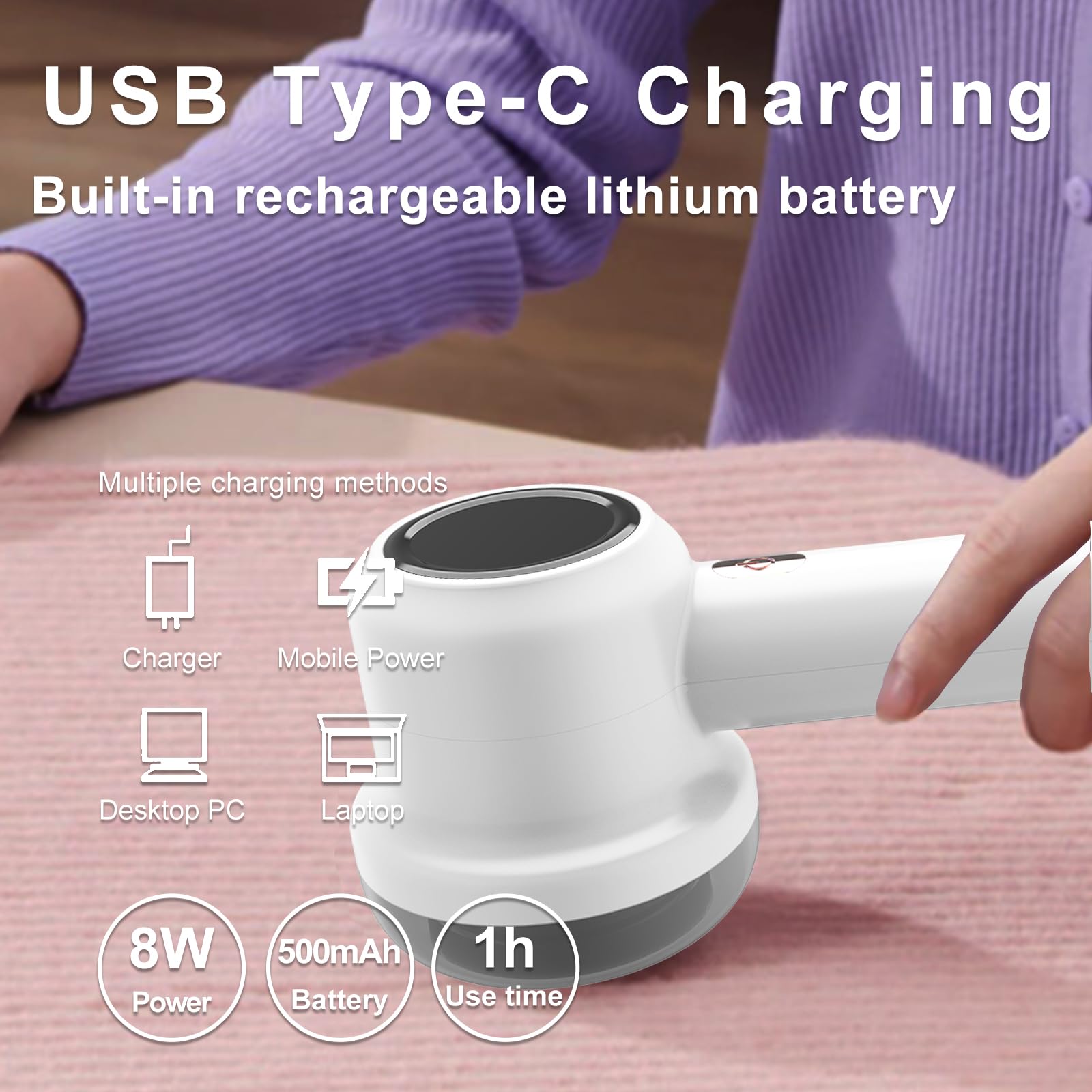 Lint Remover, Fabric Shaver Electric Bobble Remover for Clothes, USB Charging Fluff Remover Sweater Shaver with 2 Replacement Heads for Clothes Fabric