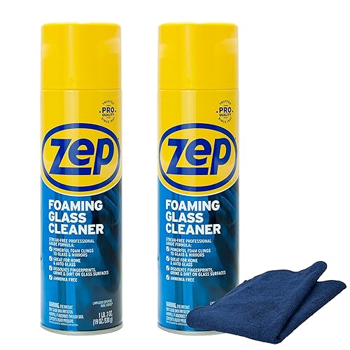 Zep Foaming Glass Cleaner 19 oz (2 Units) & a Blue Microfiber Rag ECBD028-2-Pack of Ammonia-Free Streak-Free Glass Cleaners for Windows Mirrors