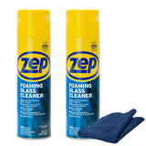 Zep Foaming Glass Cleaner 19 oz (2 Units) & a Blue Microfiber Rag ECBD028-2-Pack of Ammonia-Free Streak-Free Glass Cleaners for Windows Mirrors