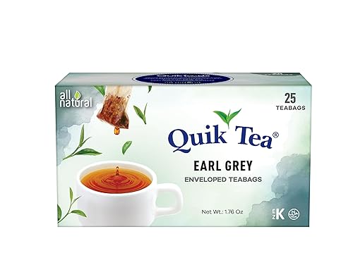 QuikTea Earl Grey Black Tea - 25 Count - All Natural, Preservative Free - Natural Bergamot Flavor, Premium Assam Black Tea - Easy To Brew, Kosher