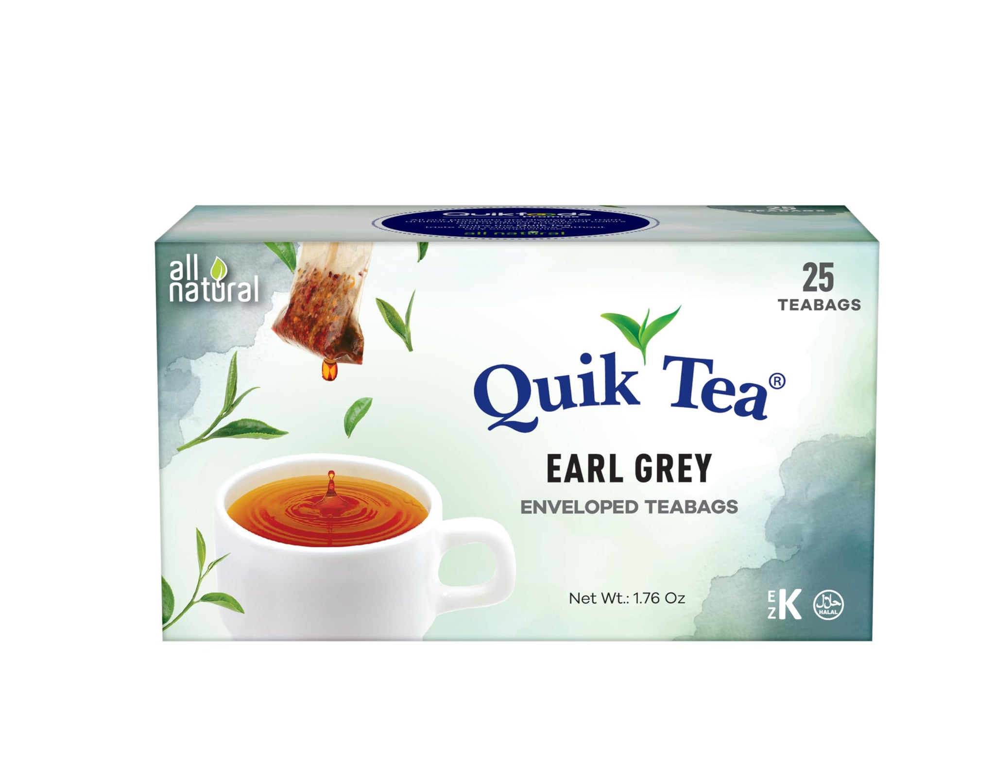QuikTea Earl Grey Black Tea - 25 Count - All Natural, Preservative Free - Natural Bergamot Flavor, Premium Assam Black Tea - Easy To Brew, Kosher