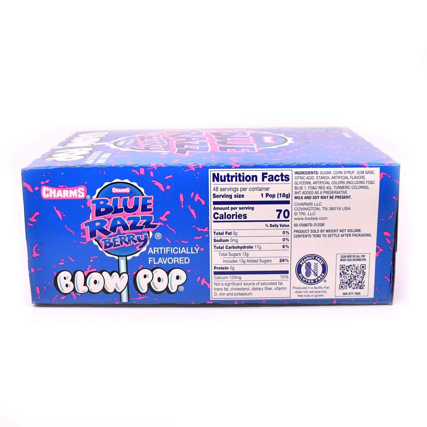 Charms Blow Pop Lollipops - Individually Wrapped Dual Candy and Gum Suckers - Peanut Free, Gluten Free - Bulk Treat for Kids and Adults - Blue Razz